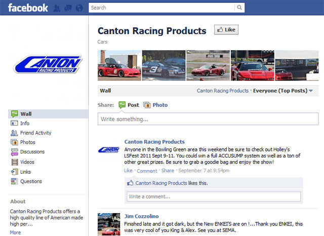 Canton Racing Products Hits Facebook