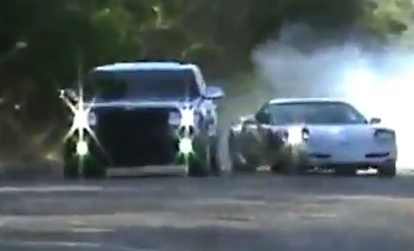 Video: C5 Corvette and Jeep SRT8 Almost Collide in Street Race