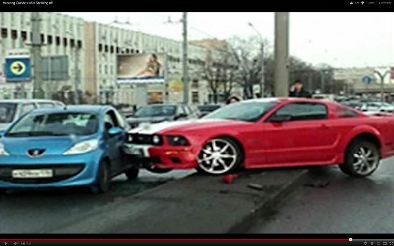 Video: Slip And Slide And Bang - Mustang Crashes Into Car