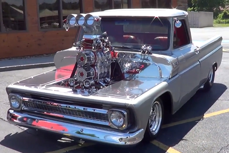 Video: Twin Supercharged 1965 Chevy Pickup Catches Eyes And Air!