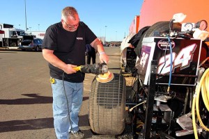 Bob Miller, tire specialist for Rick Eckert Racing, says you have to get used to spending time with a grinder. After just a few laps, the edges of the grooves will become rounded and give less bite. If you plan to reuse tires after practice or the heats, cleaning up the surface using an electric grinder with 36 grit sandpaper will help sharpen up the edges on the tread blocks.