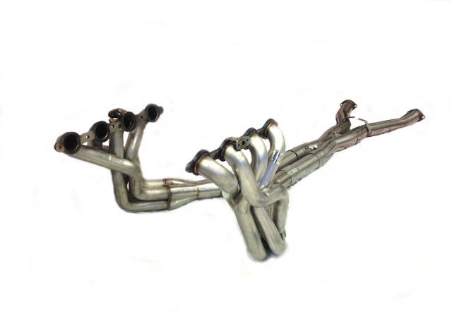Here’s LG Motorsports’ Super Pro long-tube headers, which are designed to sacrifice neither horsepower nor torque across the rpm band – a trade-off that usually afflicts long-tube headers with their less-restrictive flow characteristics. They’re offered in conventional 1-3/4-inch and 1-7/8-inch primary diameters. Catted and straight pipe systems are available.