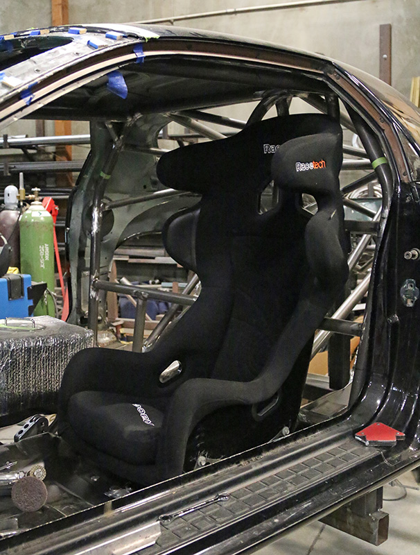 Our Racetech seat all buttoned up in what will be its final mounting position. 