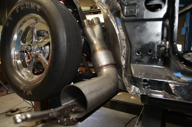 Here you can see the merge and collector mocked up in place, providing a starting point for the construction of the header tubes.