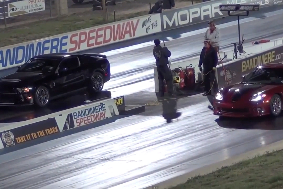 Stock GT500 Destroys Z06 Vette At The Drag-strip