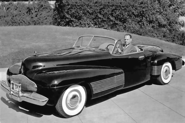 A shot of Harley Earl in the original Y-Job, circa 1939.