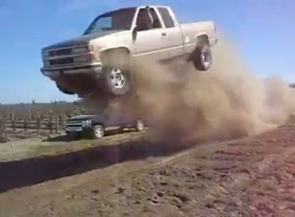 Video: Chevy Truck Jump Goes Wrong