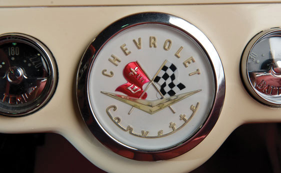 The hole left in the dash where the stock tachometer would go was filled with a Corvette emblem, similar to that found on the trunk lid. (corvetteblogger.com)