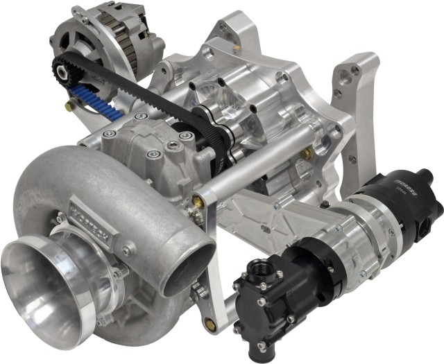 Chris Alston’s Chassisworks innovative supercharger drive system has taken the hassle out of mounting a vacuum pump to a centrifugal supercharged engine, with an almost unlimited amount of ways to belt drive crucial accessories. The Mororo vacuum pump attached to the side of the supercharger drive blends right in. 