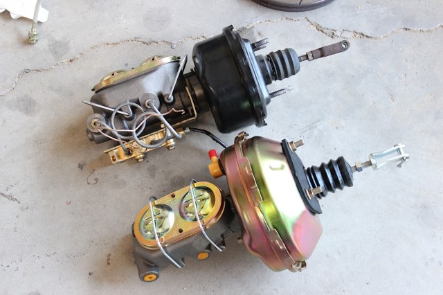 Small inadequate booster up top, with larger booster and master below. 