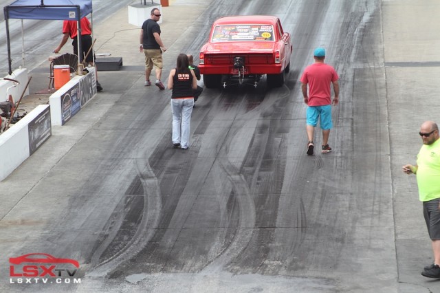 Don Baskin inadvertently drew a 'slippery pavement' sign with his wild burnout technique