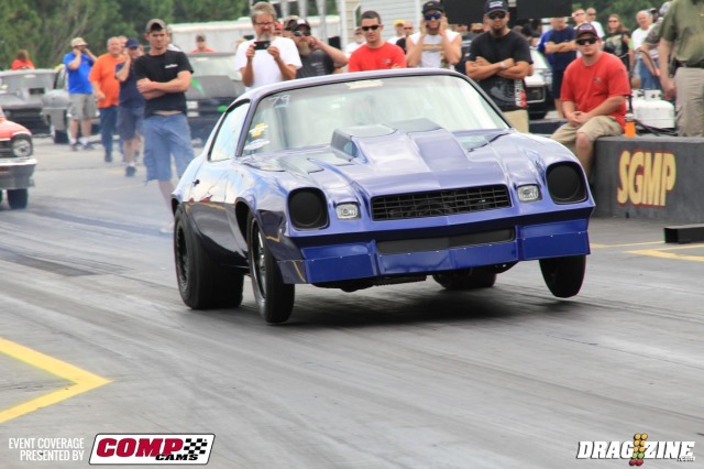 Kevin Capslock melted a trans cooling line on Thursday earning the scorn of many racers for the clean up time. Today that was all fixed up and Kevin managed a 5.60 at 125 on low boost due to a malfunctioning blow off valve. He has a new engine combo from Bob Kurgan using a Vortech 123mm blower mounted with Chris Alston drive on a 565 big Chevy. He sits ninth in the eleven car field this weekend.