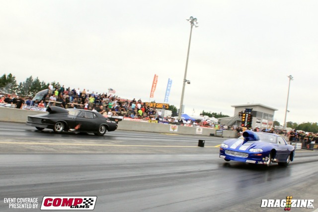 A red light from Bubba Livingston (far lane) put Scotty G into round two. He got into a wheelstand and lifted slowing to a 4.79 while Livingston went down to a personal best 4.29 at 174 in his first event on drag radials.