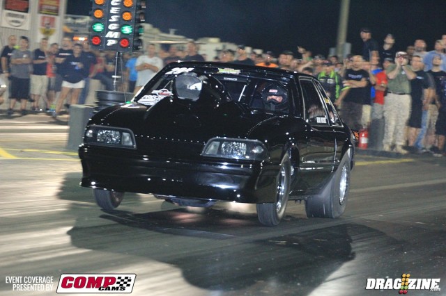 In Outlaw 275 action it would be number one and two qualifiers meeting in the all nitrous final. Barry Mitchell had been running pretty consistent 4.30's while Brian McGee's best was a 4.44 on his round three single. In the semis Mitchell got the best of Kevin Scott's twin turbo Chevy II with a 4.366 at 171 with McGee recording a 4.46 at 161 over Scotty Ray. Mitchell had been better on the tree all day and the final went the same way with Mitchell out first with a nice .007 reaction to McGee's .074. A 4.385 at 171 for Mitchell sealed the deal as McGee fell off pace to a 7.36. Barry Mitchell shown.