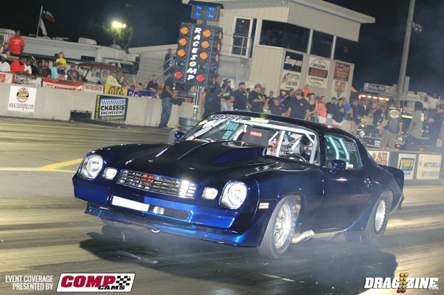 Bryan Marrow was the number two qualifier with his Procharged big block Camaro and faced Steve Wardlow's Yenko style Nova in the other pair of semifinalists. Wardlow did his job on the tree with a .004 reaction and put up a respectable 5.046 at 141 it just wasn't enough to hold off Marrow's hard charging 4.908 at 149 MPH Camaro.