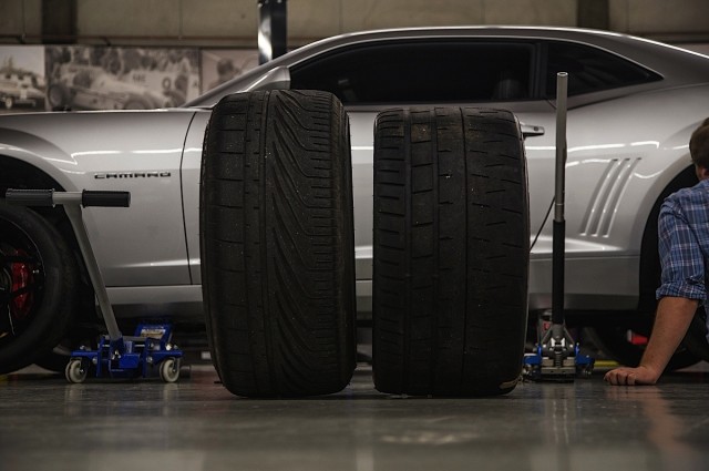 Side by side, we see the taller Goodyears (left) and wider Pirellis (right).