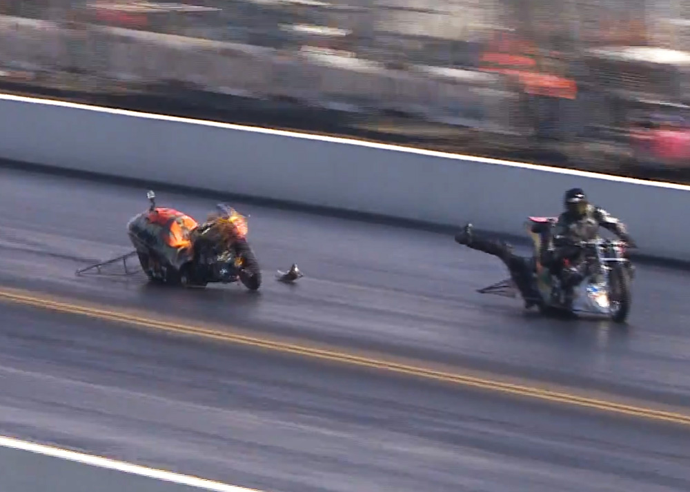 Video: Top Fuel Motorcycle Rider Switches Bikes At 200 MPH!