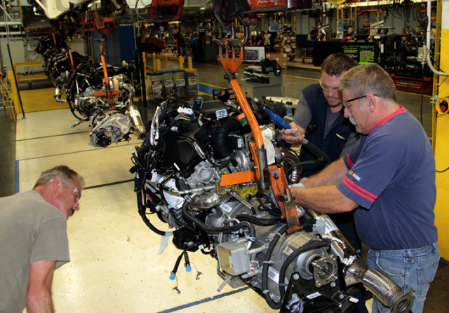 Mark Blake, Charles Vanatta and David Coutts inspect an EcoDiese