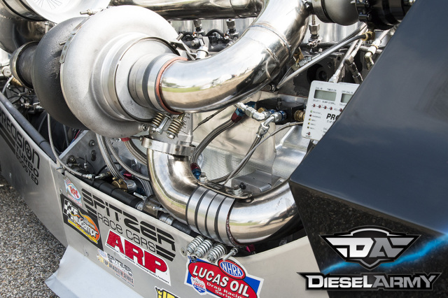 Notice the billet engine block. Scheid Performance has pioneered billet aluminum 5.9L Cummins blocks.