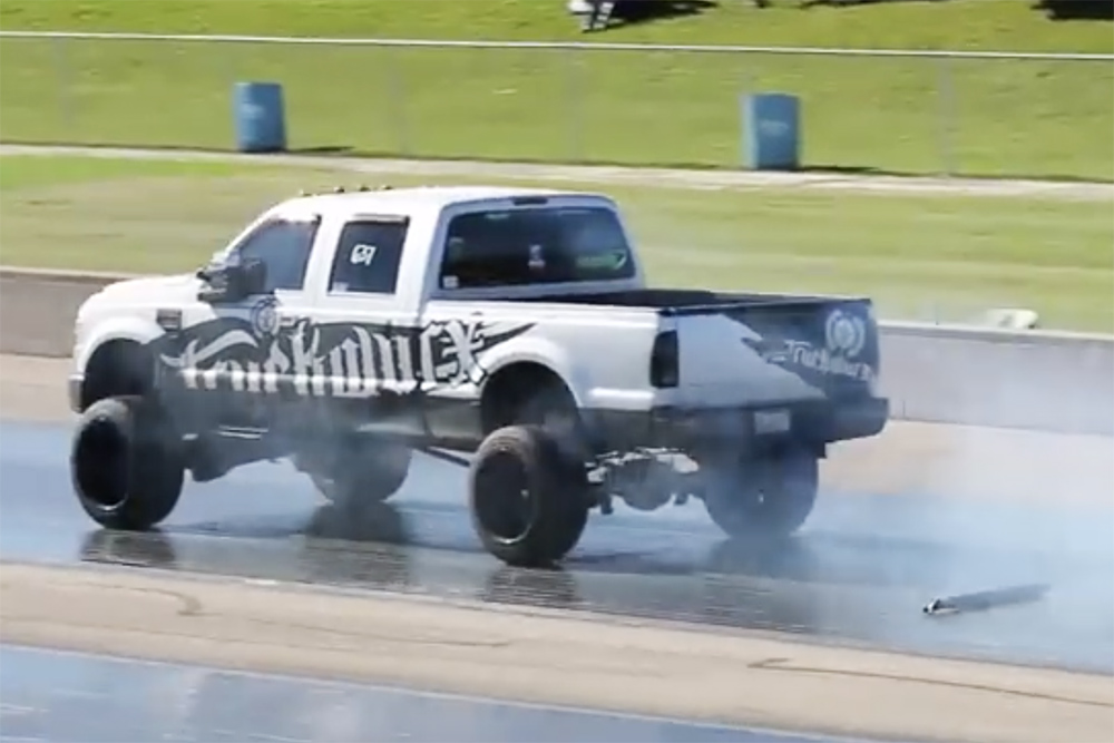 Video: Diesel Truck Tosses Driveshaft, Driver Keeps On Truckin'