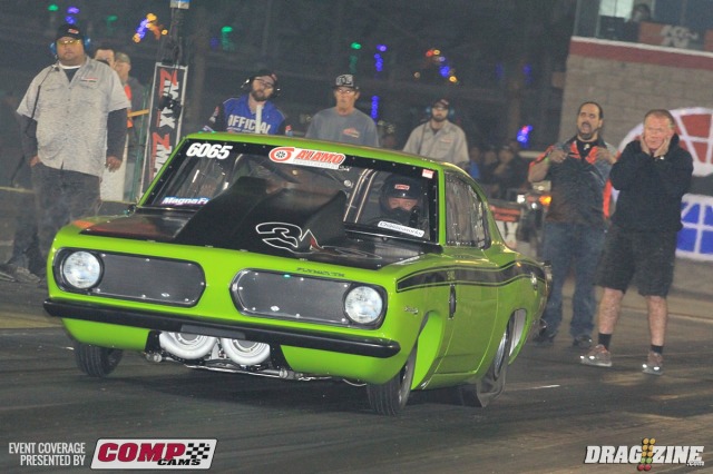 Dean Branham didn't make round three after hurting the trans and waiting on parts. The Ardorssan, Alberta racer ut his Cuda in twenty first position with a 7.36 at 186.