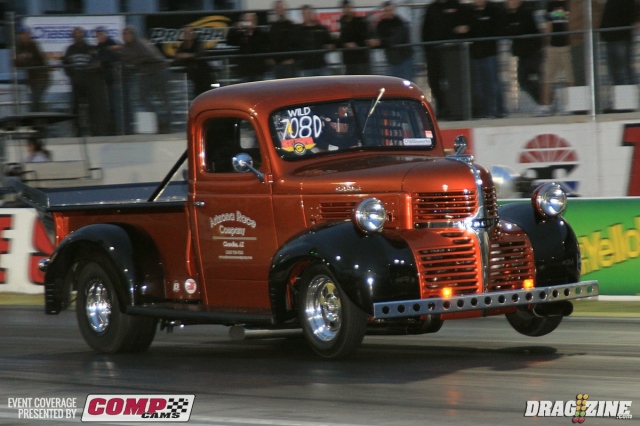 Mickey Thompson Wild Street has some interesting entries including this 1946 Dodge Pick Up driven by Doug Driggers out of Chandler, Arizona. He sits sevents out of twenty one cars with a 5.15 at 137 MPH.