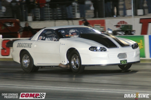 Dragzine.com's own James Lawrence sits in sixth with a 5.11 at 140. They are struggling with the car going right about 200 feet out as the car can perform much better.