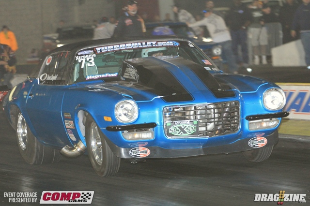 Brant Campbell put his Turbobullet Camaro in ninth position of Magnafuel XDR/TT5 with a 5.93 at 100 after getting loose down track and shutting down.