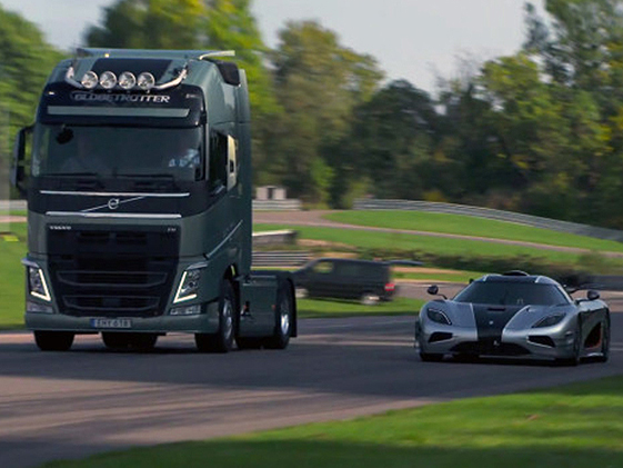 Supercar Koenigsegg One Matches Off With Mega Truck Volvo FH