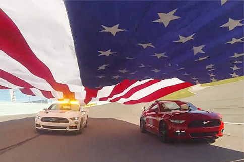 Video: Two Mustangs and Three Ford Trucks Pull The Flag At Homestead