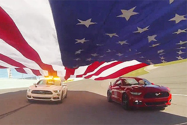 Video: Two Mustangs and Three Ford Trucks Pull The Flag At Homestead