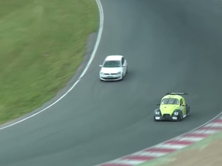 Video: Man Drives Girlfriend's VW Polo Onto Racetrack During Race