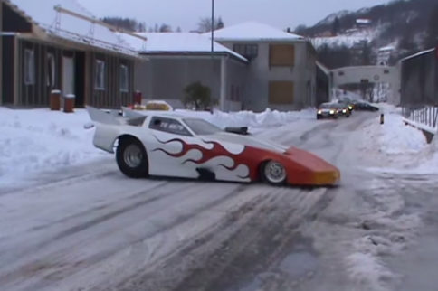 Video: Corvette-Shaped Funny Car Fights The Icy Streets In Norway