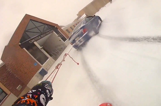 Video: Snow Plus a Pontiac GTO Equals Boarding Fun