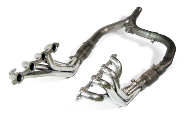 SLP’s long-tube headers feature 1.75-inch primaries and 3-inch collectors, and feature a standard, polished aluminum-ceramic thermal barrier coating inside and out. Compared to the company’s tuned-length headers, the longer, full-length design optimizes power output at higher rpm. SLP says they’re designed for a drop-in installation, too, and in our experience that’s pretty much the case.