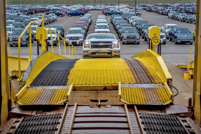 Silverado's getting loaded on trains
