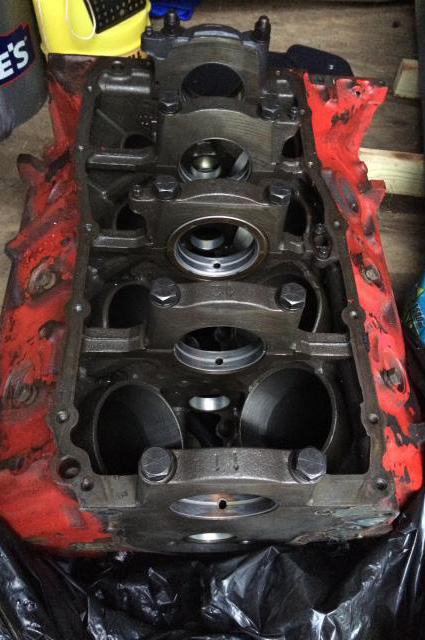 A look at the underside of the block. Previous to purchase, the cylinders had been punched out to .030-inch oversize, saving one step in the process.