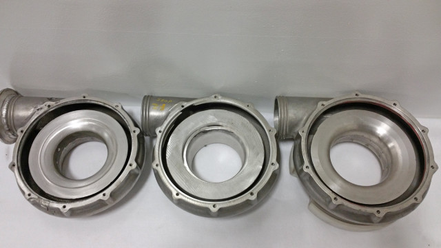 Sometimes there is not enough material to properly perform the complete machining. A ring is welded internally and the correct profile can then be achieved (left to right).