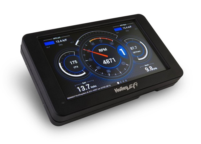 In addition to using a laptop to control the HP EFI system, Holley also offers an optional color touch screen that allows convenient operation right from the driver's seat. It uses an industry-standard mount and offers an SD card port for loading and saving data.