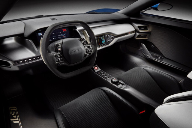 An interior shot of the new Ford GT. 