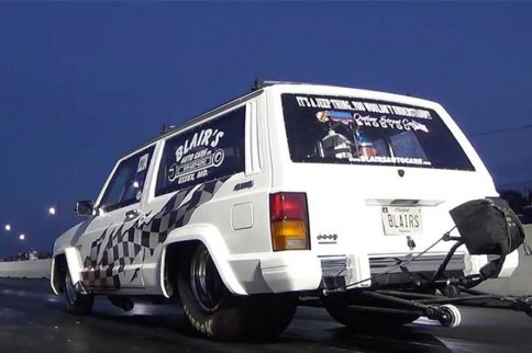 “World’s Quickest” Jeep Cherokee Takes A Digger At The Drag Strip