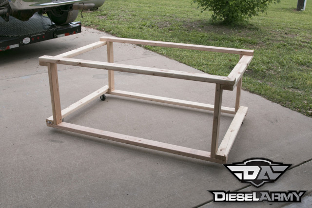 Two wood frames with wheels was fabricated to set the beds on. 