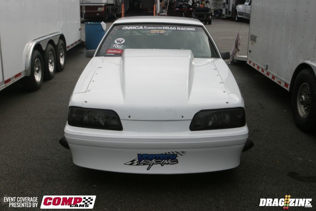 Jason Hots and Paul Wiley changed the torque converter in their Extreme Street entry last night, but they still have a lot to make up compared to other cars in the class. The converter in the car from Saturday was too tight, so Hoots is hoping this one helps get him off the line without blowing off the tires. This car is actually Paul Alfeo's GT that he used to race in NMRA Real Street.