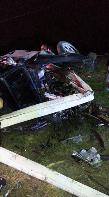 The final remains and resting place of the Chevy Luv pick-up truck that went for one wild ride at Texas Raceway this past weekend.