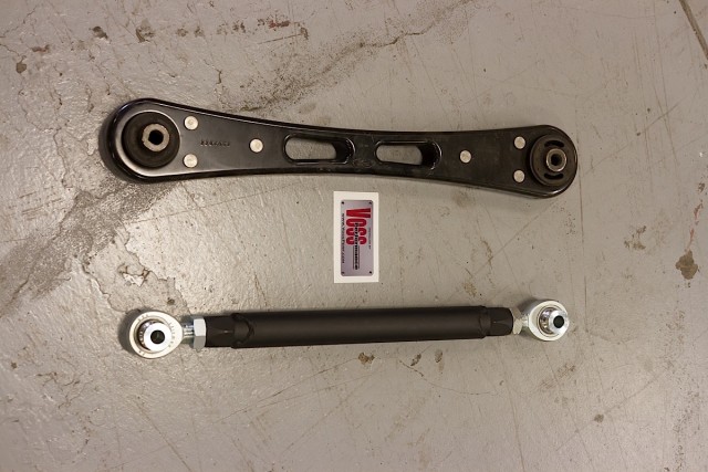 Side-by-side comparison of the stock (above) and Max Motorsports (below) control arms. 