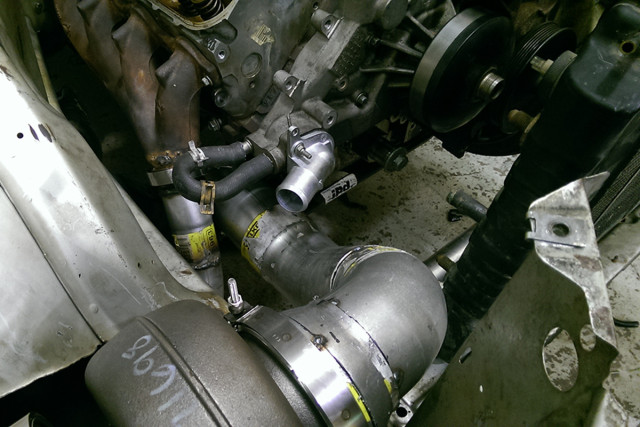 Billy custom-made the aluminum turbo down-pipes.  Image courtesy Billy Sijthoff.