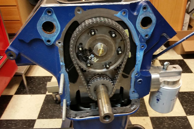 A two-piece custom timing cover set was tried as proof of concept, and also to allow camshaft adjustment if necessary to change the engine's powerband.