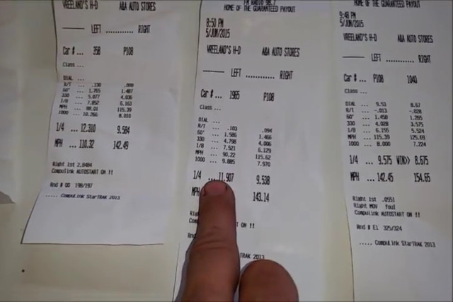Time slips showing 9-second passes with a 6.0 LS cam. 