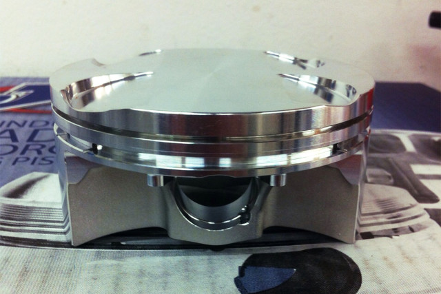 The two-ring design piston from JE allows for shorter compression heights and less frictional horsepower loss.