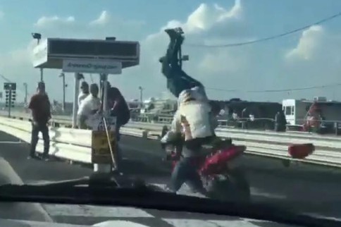 Video: Motorcycle Racer Loses Control And Plows A Bystander!